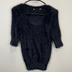 Knitted & Knotted black faux fur‎ top